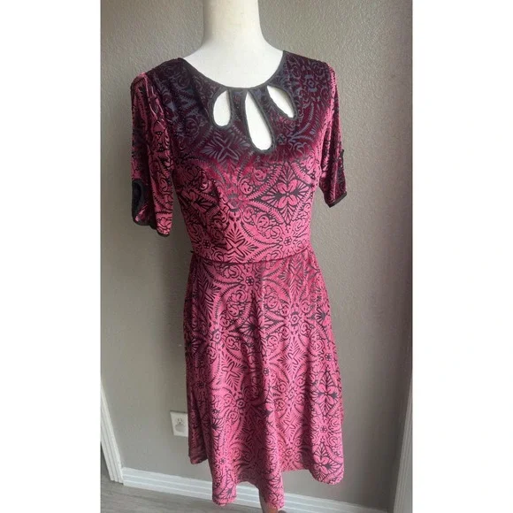 Modcloth Rockabilly Cherry Red Swing Dress Stretch Velvet 40s 50s Vibe Small - Picture 5 of 12